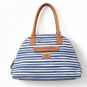 Brighton x Vera Neumann Sawyer Satchel Bag Nautical Stripe Canvas Leather Rare
